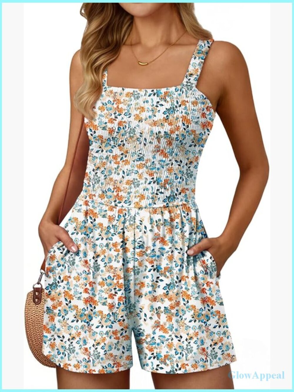Square Neck Sleeveless Romper Summer Beach Vacation Casual Loose Fit Jumpsuit